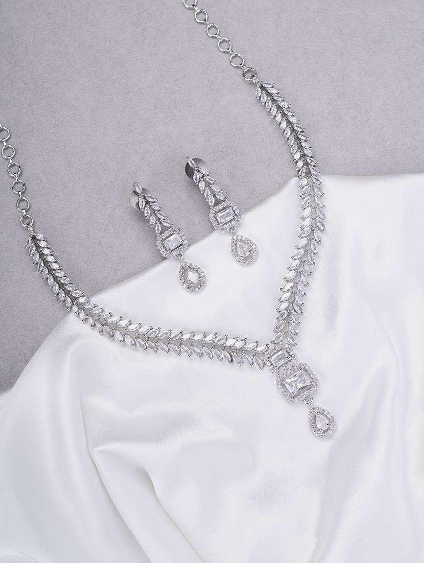 women stone studded necklace and earring set