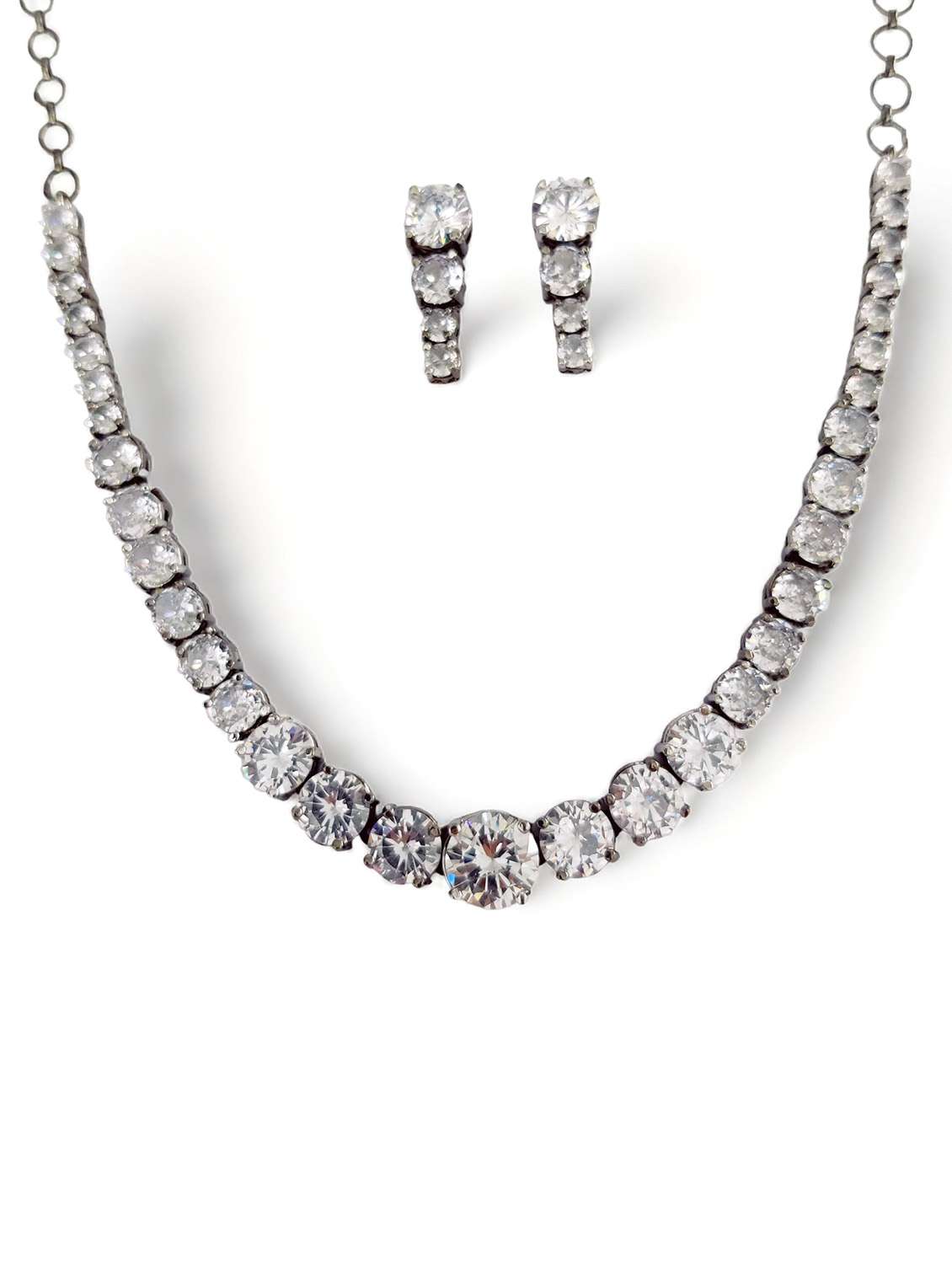 women stone studded necklace and earring set - 22278010 -  Standard Image - 2