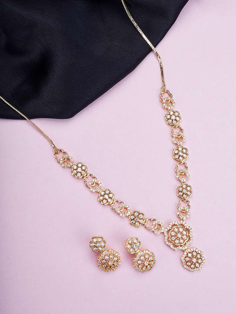 women stone studded necklace and earring set