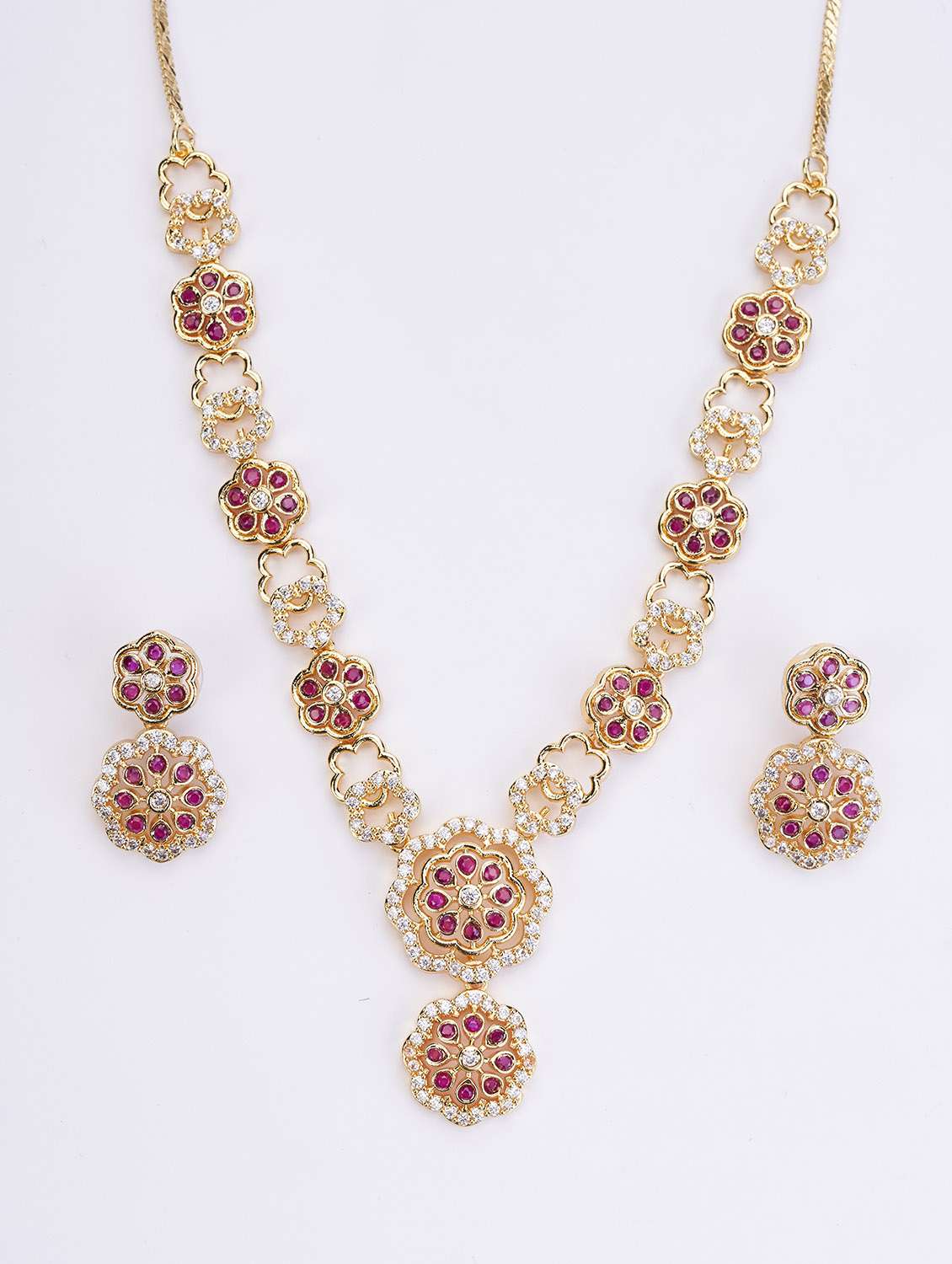 women stone studded necklace and earring set - 22278012 -  Standard Image - 2