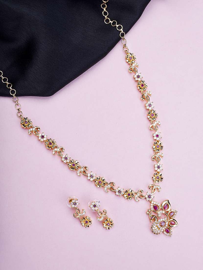 women stone studded necklace and earring set