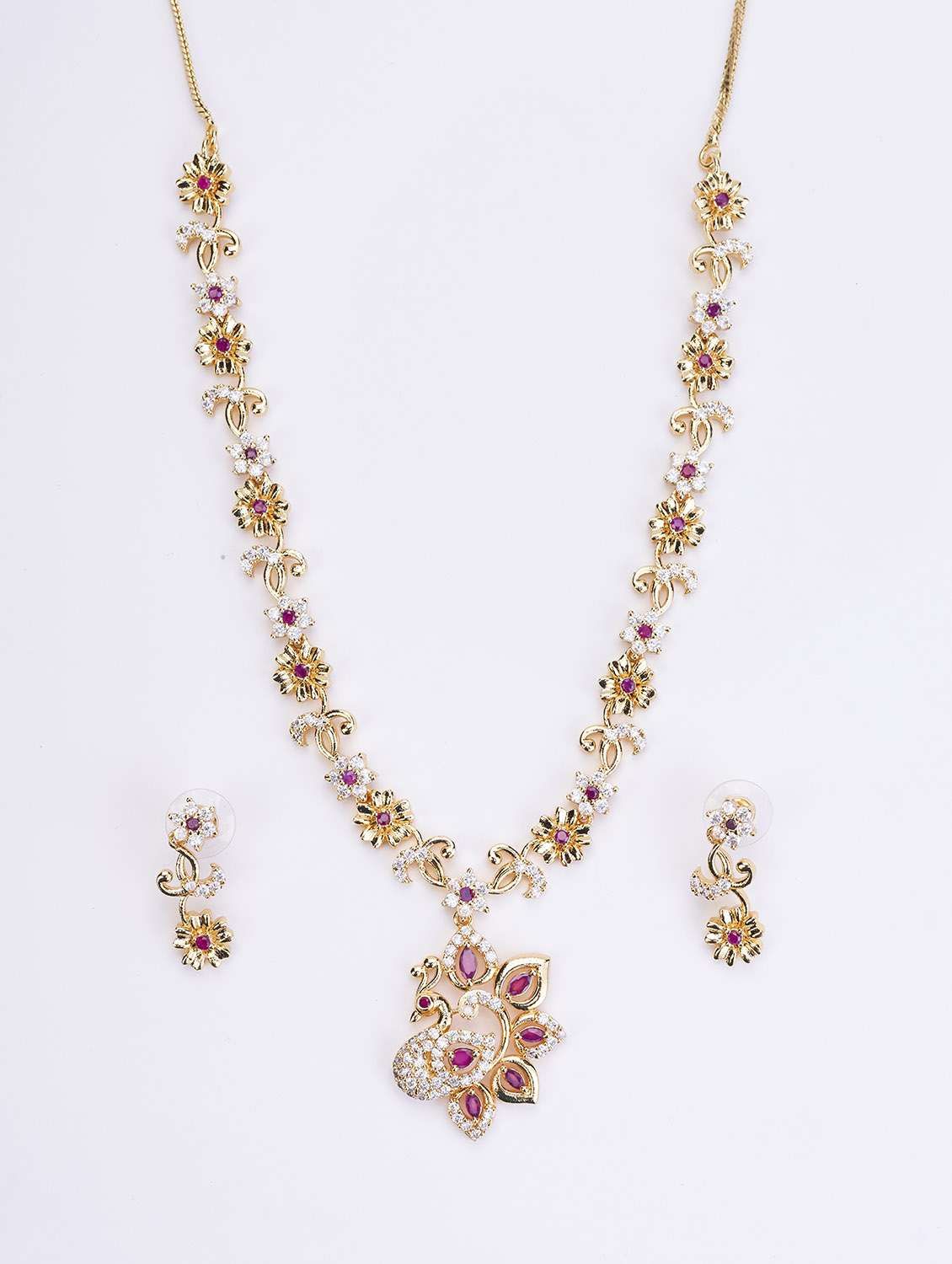 women stone studded necklace and earring set - 22278014 -  Standard Image - 2