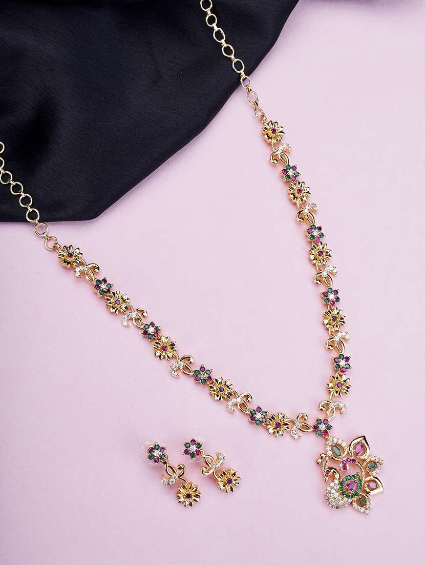 women stone studded necklace and earring set