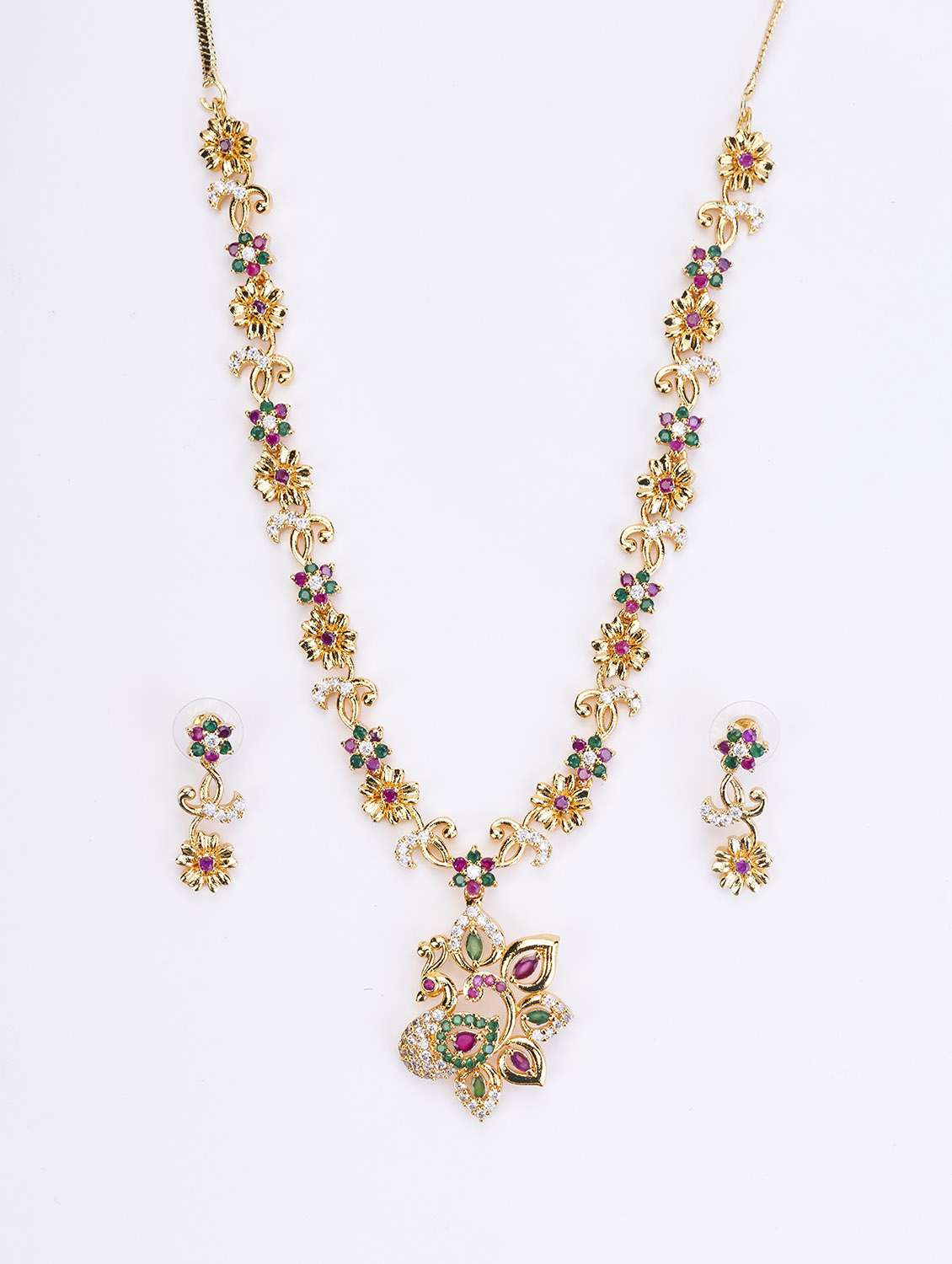 women stone studded necklace and earring set - 22278015 -  Standard Image - 2