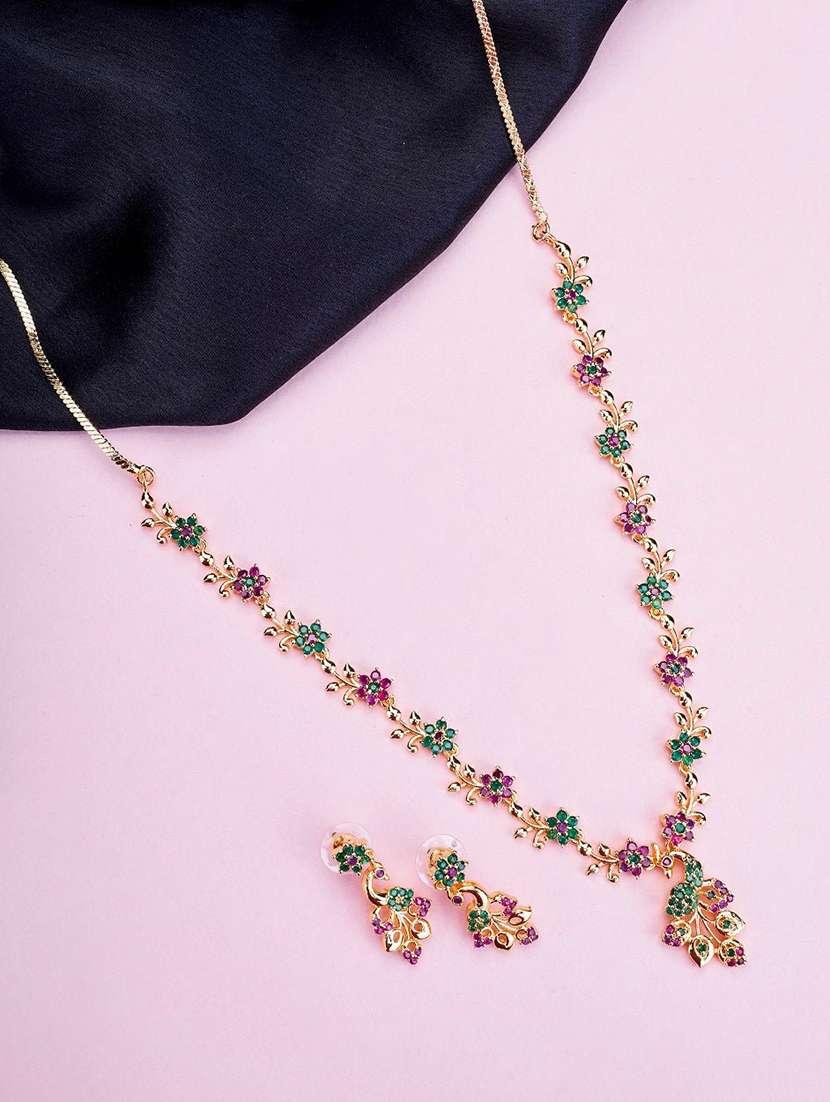 women stone studded necklace and earring set