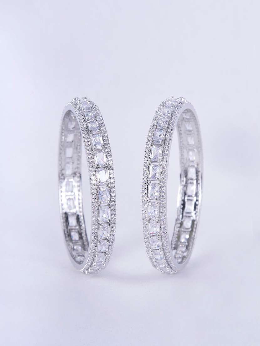 crystal cubic zirconia rhodium bangles (pack of 2) - 22278060 -  Standard Image - 2