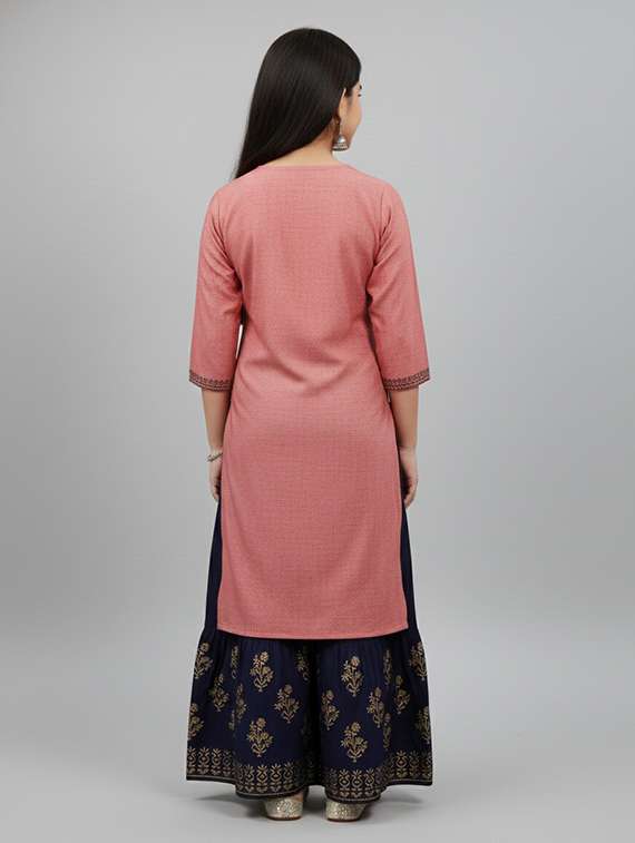girls three quarter sleeve straight kurta - 22278314 -  Standard Image - 2