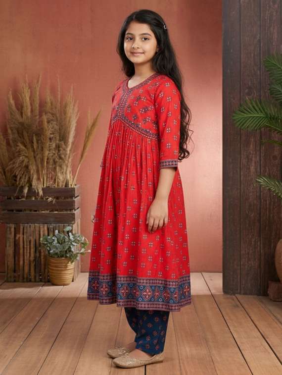 girls printed three quarter sleeve kurta - 22278320 -  Standard Image - 2