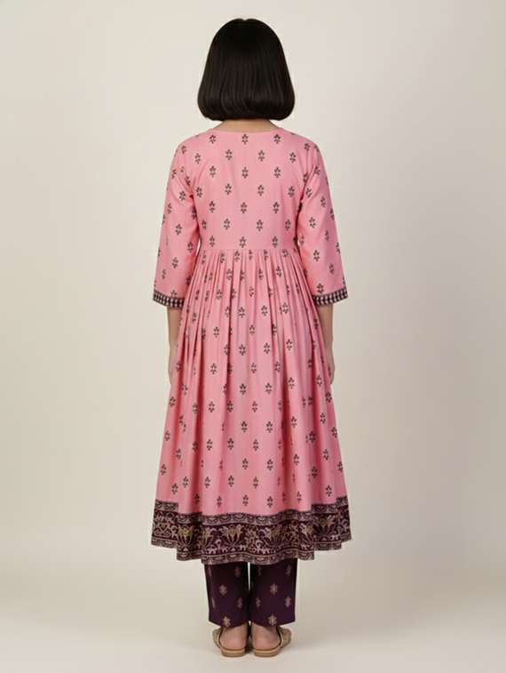 girls printed three quarter sleeve kurta - 22278322 -  Standard Image - 2