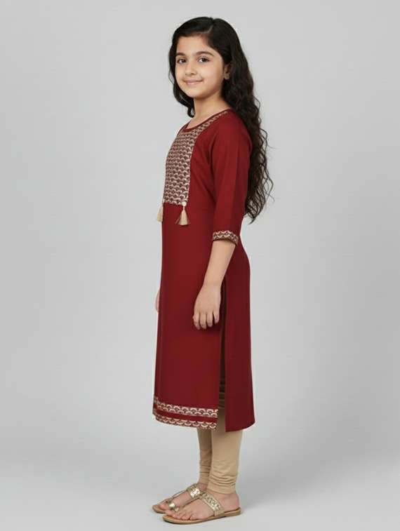 girls printed three quarter sleeve straight kurta - 22278326 -  Standard Image - 2