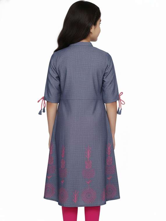 girls three quarter sleeve a-line kurta - 22278333 -  Standard Image - 2