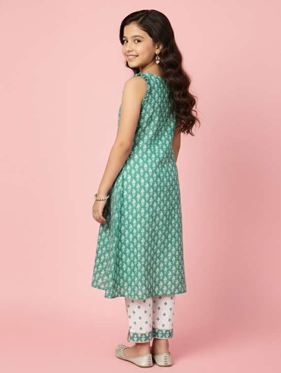 girls printed sleeveless a-line kurta - 22278346 -  Standard Image - 2