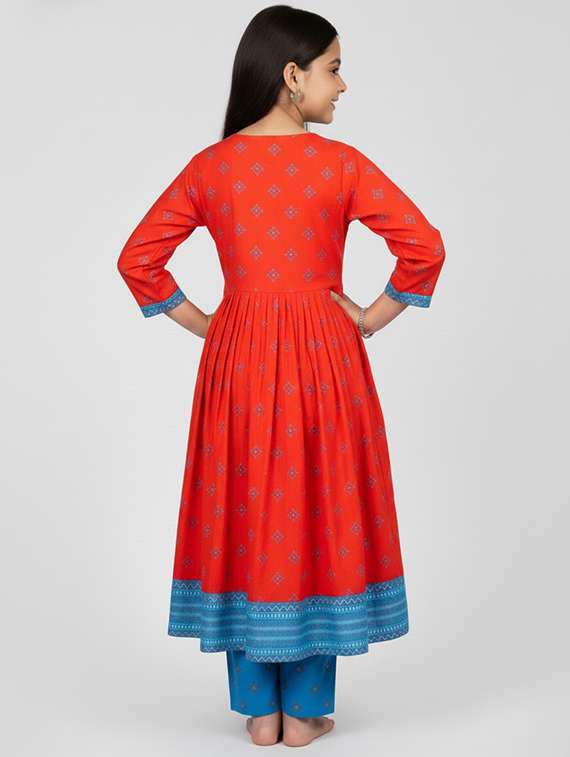 girls printed three quarter sleeve kurta - 22278355 -  Standard Image - 2