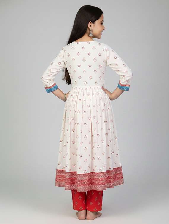 girls printed three quarter sleeve kurta - 22278356 -  Standard Image - 2