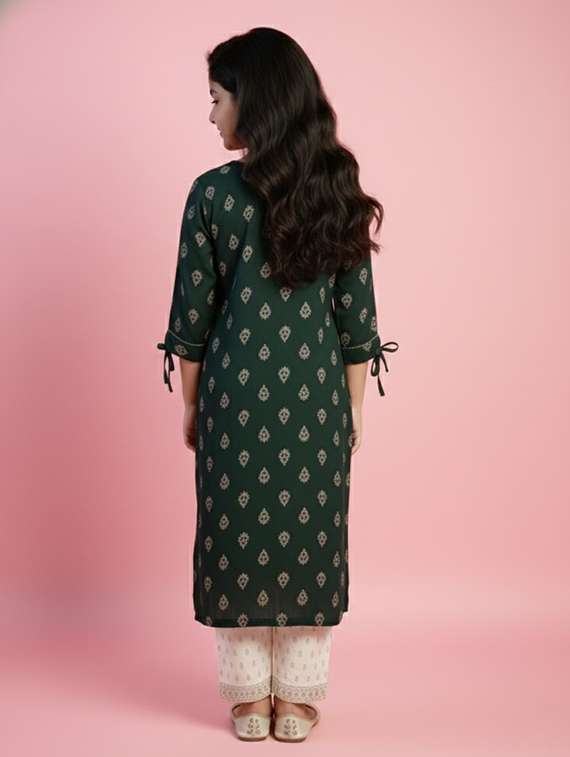 girls printed three quarter sleeve kurta - 22278366 -  Standard Image - 2