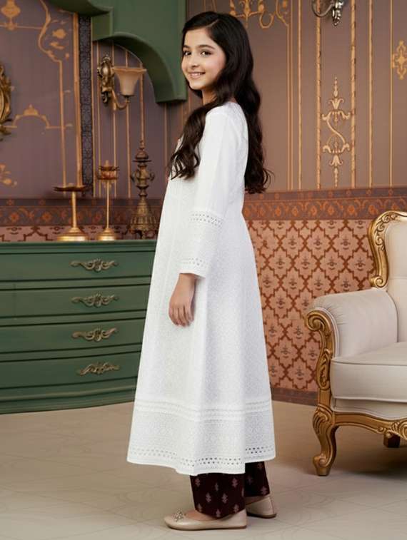 girls self designed long sleeve flared kurta - 22278374 -  Standard Image - 2