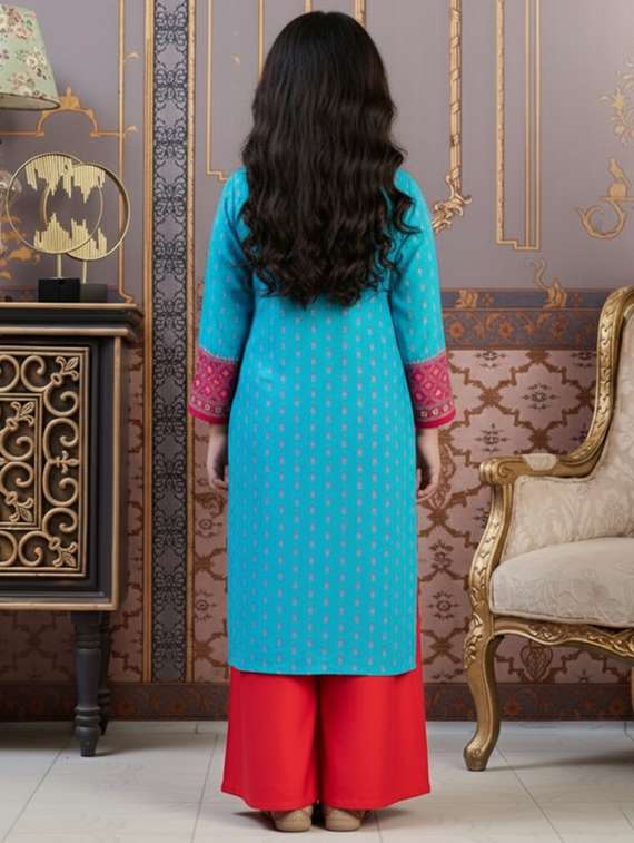 girls printed bell sleeve straight kurta - 22278376 -  Standard Image - 2