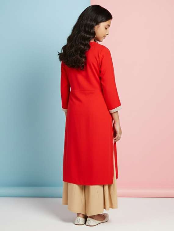 girls three quarter sleeve a-line kurta - 22278387 -  Standard Image - 2