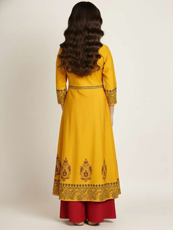 girls three quarter sleeve flared kurta - 22278389 -  Standard Image - 2