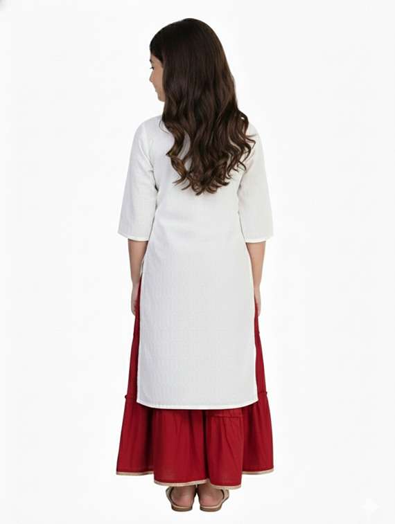girls three quarter sleeve straight kurta - 22278395 -  Standard Image - 2