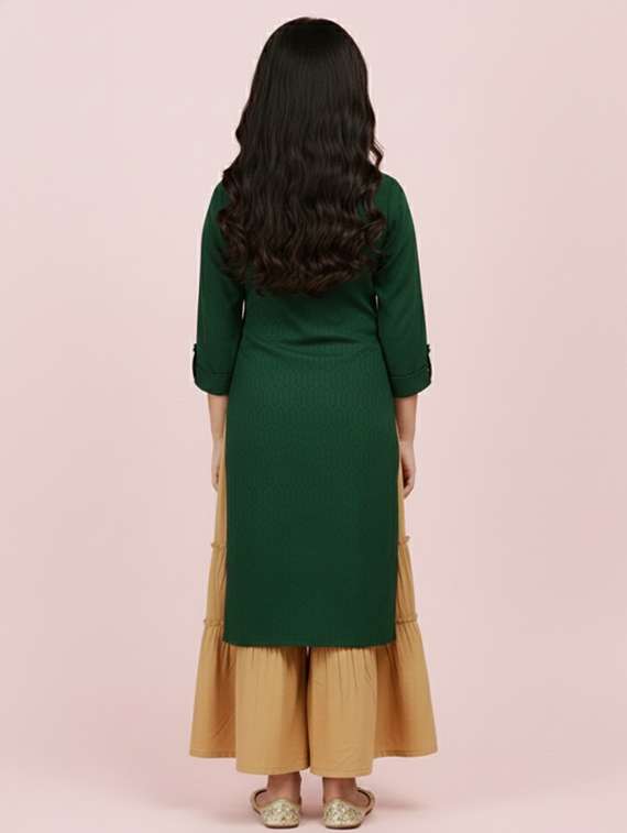 girls self design three quarter sleeve kurta - 22278399 -  Standard Image - 2
