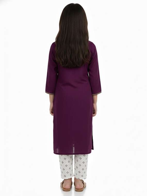 girls self design three quarter sleeve kurta - 22278400 -  Standard Image - 2