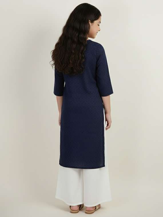 girls self design three quarter sleeve kurta - 22278401 -  Standard Image - 2