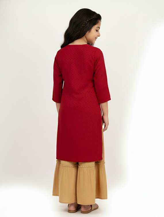 girls self design three quarter sleeve kurta - 22278402 -  Standard Image - 2