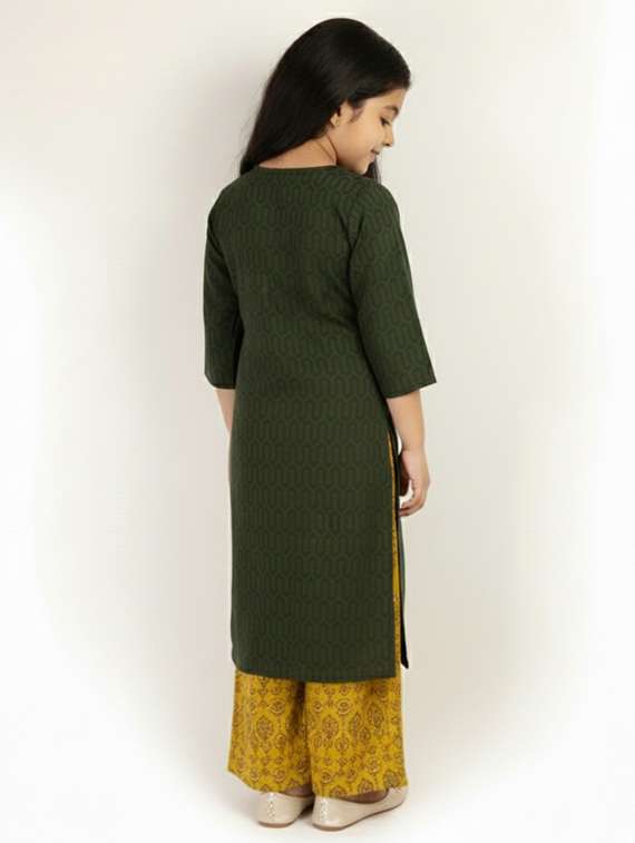 girls self design three quarter sleeve kurta - 22278403 -  Standard Image - 2