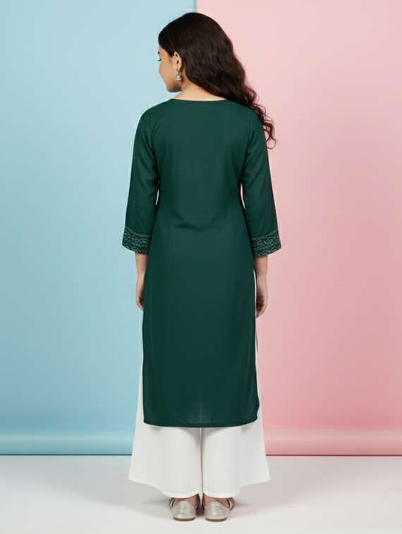 girls three quarter sleeve straight kurta - 22278410 -  Standard Image - 2