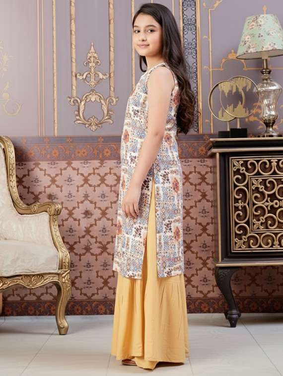 girls printed sleeveless straight kurta - 22278412 -  Standard Image - 2