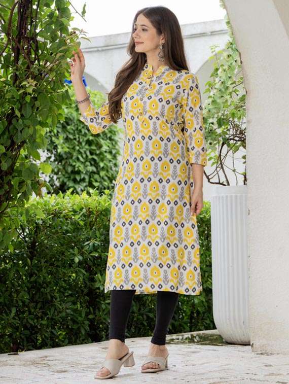 women printed three quarter sleeve straight kurta - 22278429 -  Standard Image - 2