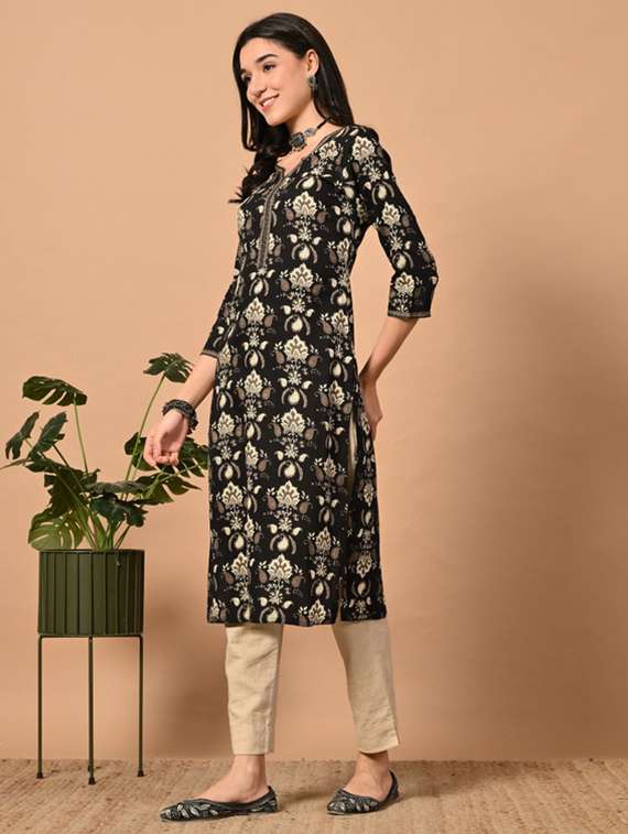 women printed three quarter sleeve straight kurta - 22278430 -  Standard Image - 2