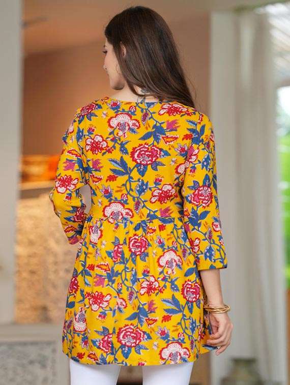 women floral printed three quarter sleeve a-line kurti - 22278435 -  Standard Image - 2
