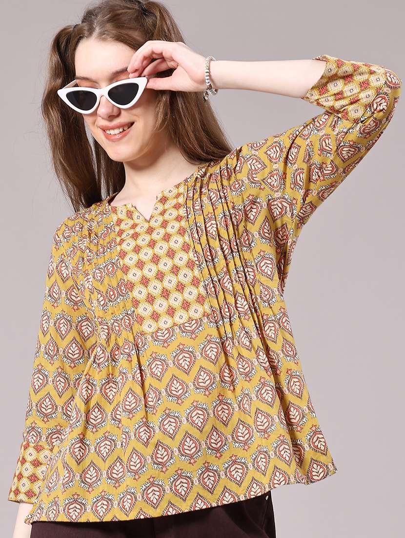 women printed notch neck top - 22278507 -  Standard Image - 2