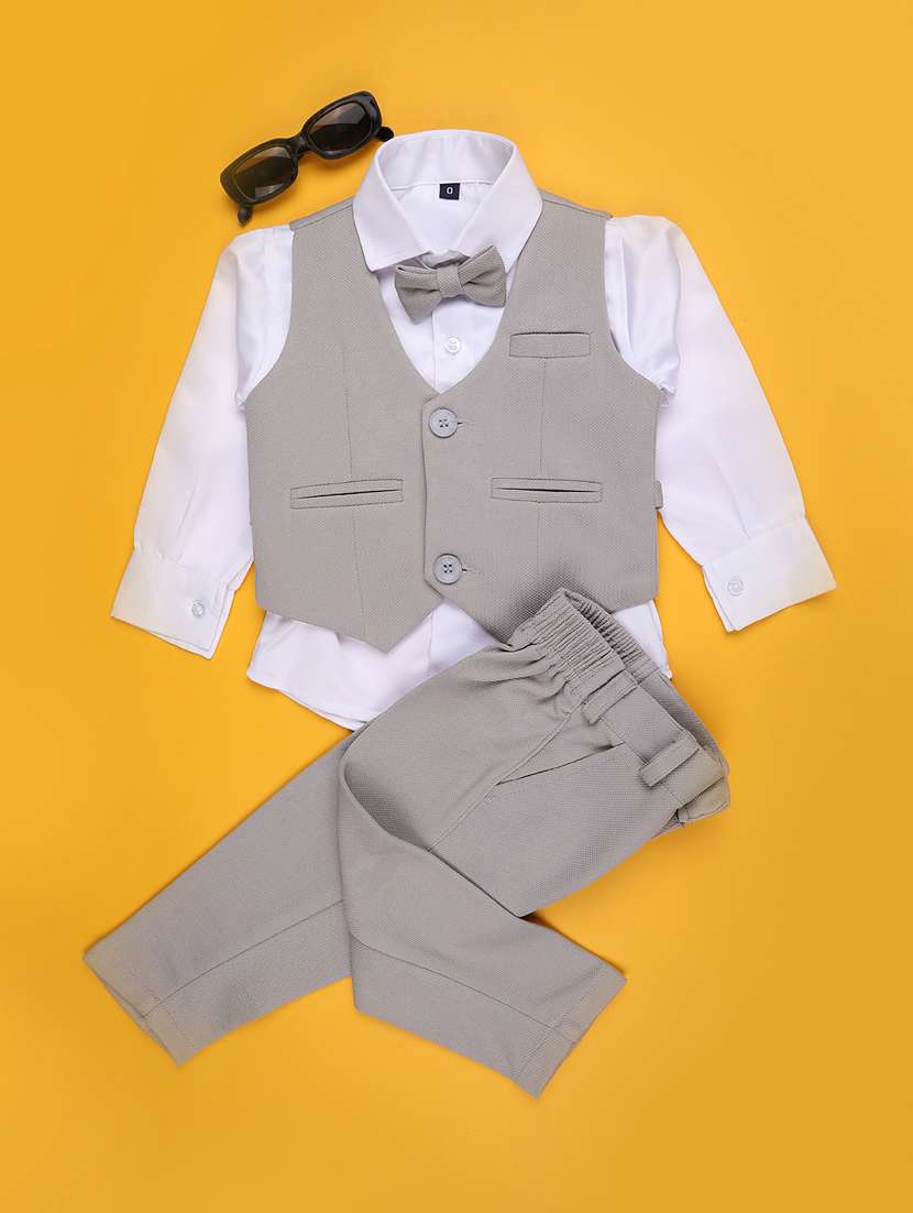 boys solid long sleeve 3 piece suit set