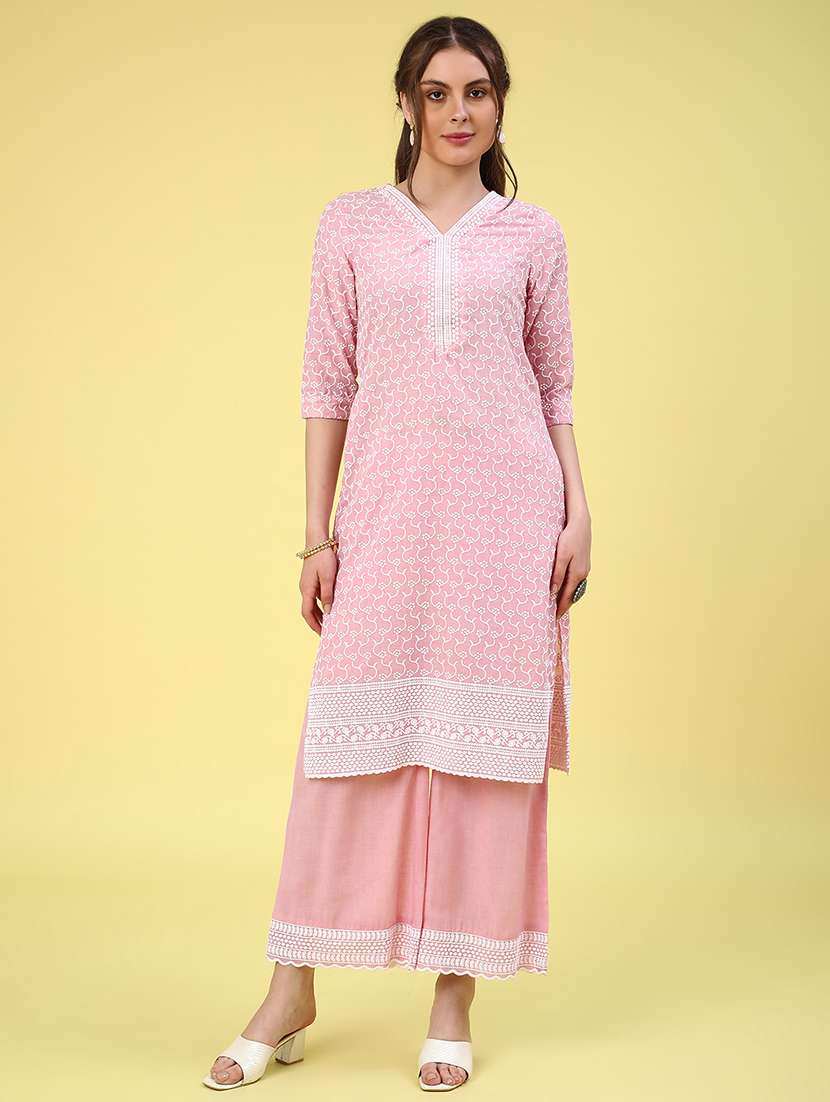 Pink Cotton Straight Kurta - 22278558 -  Standard Image - 2