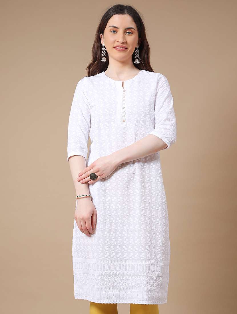 white cotton straight kurta - 22278559 -  Standard Image - 2