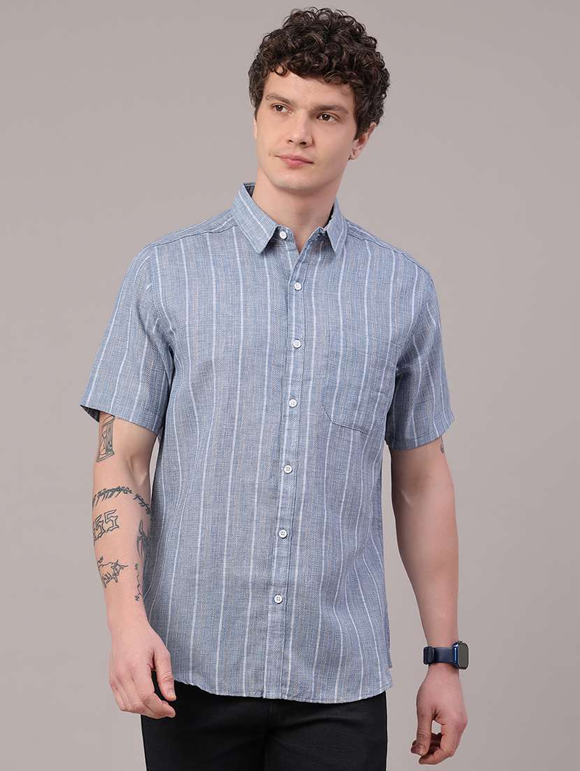 men striped short sleeve regular fit casual shirt - 22278756 -  Standard Image - 2