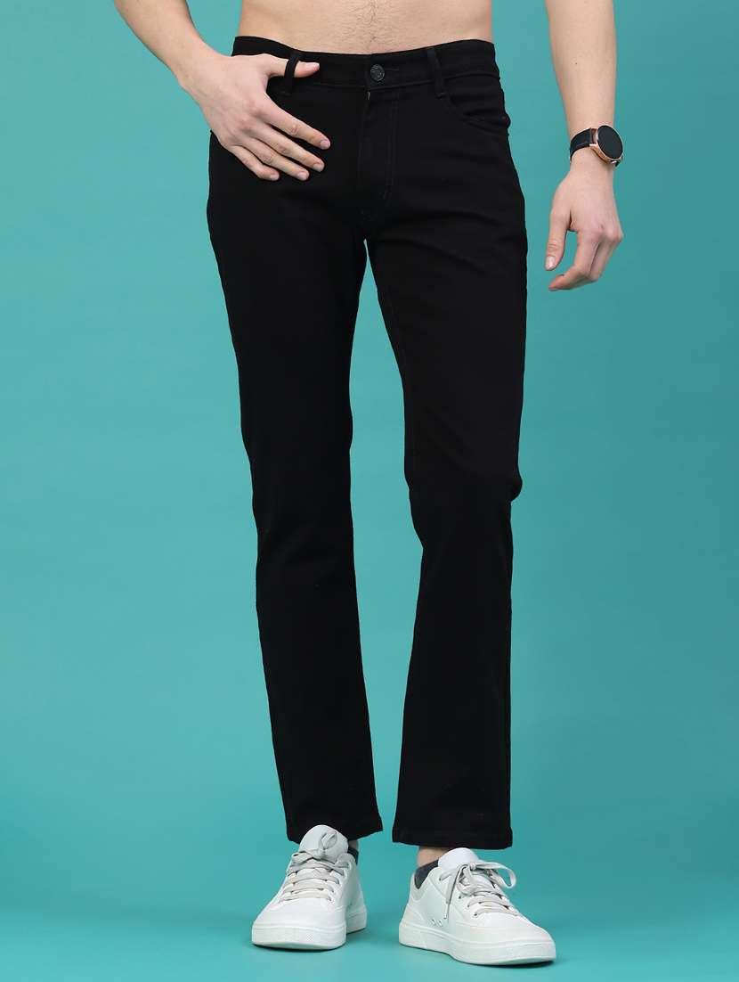 men plain mid rise full length jeans