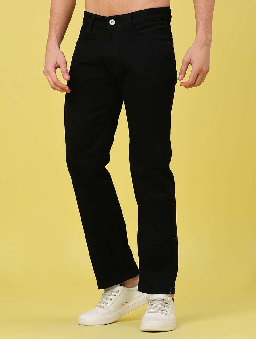 men plain mid rise full length jeans