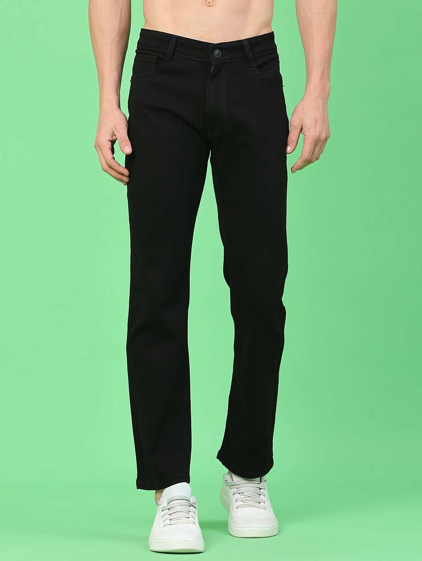 men plain mid rise full length jeans