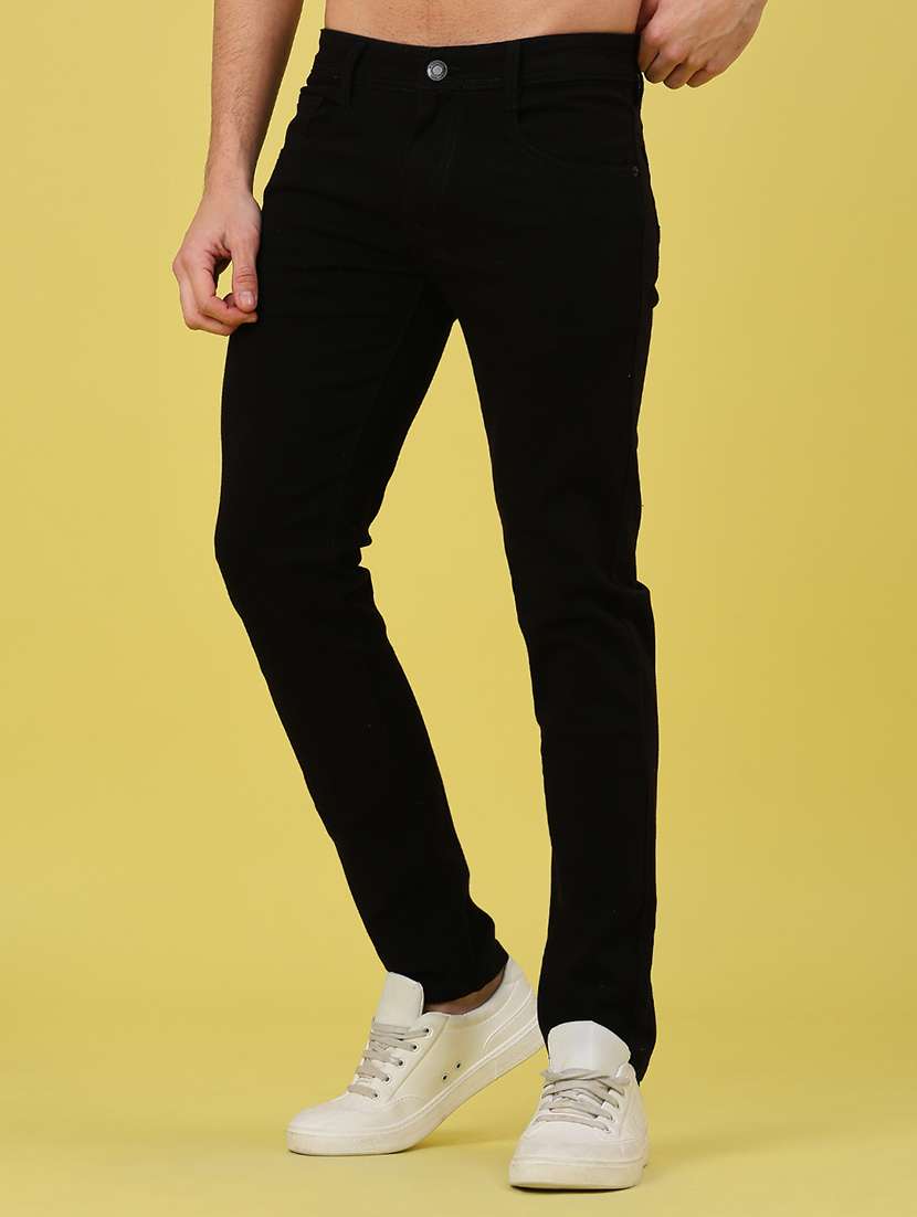 men plain mid rise full length jeans