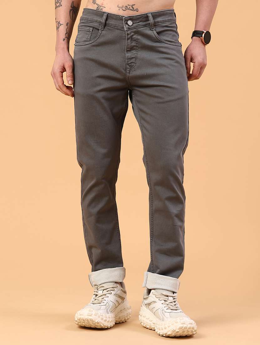 men plain mid rise full length tapered jeans