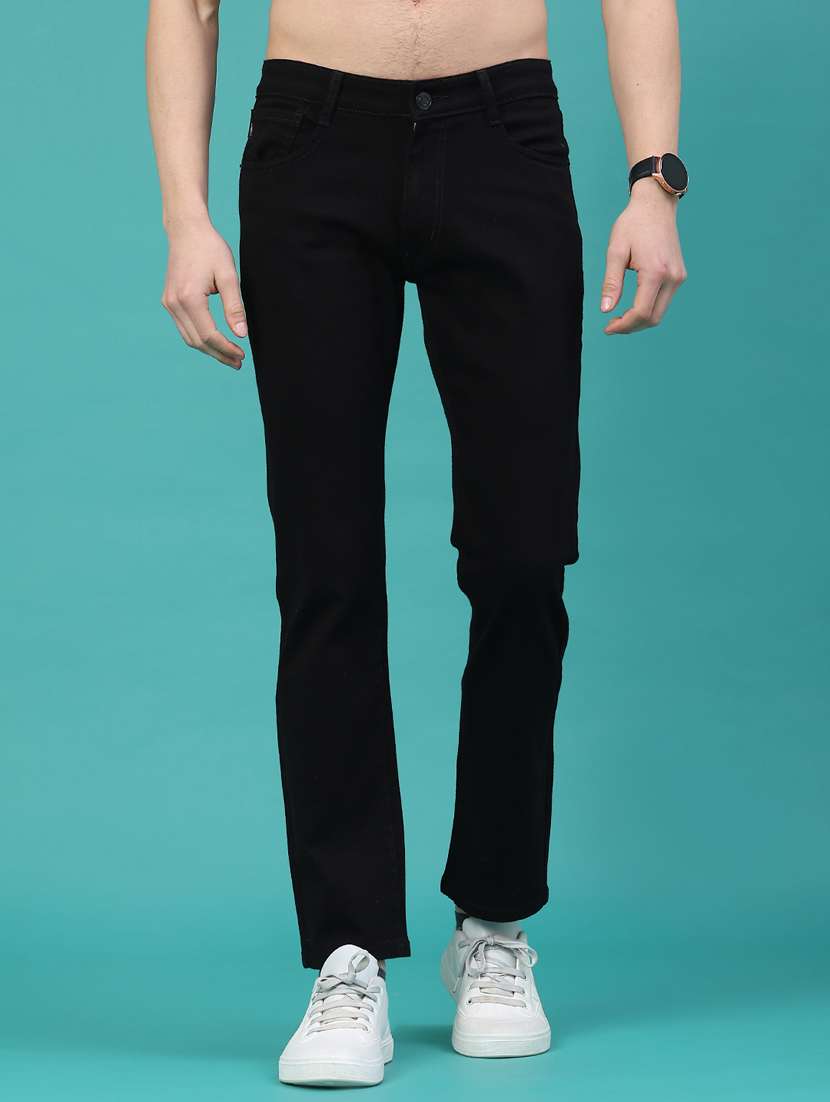 men plain mid rise full length jeans
