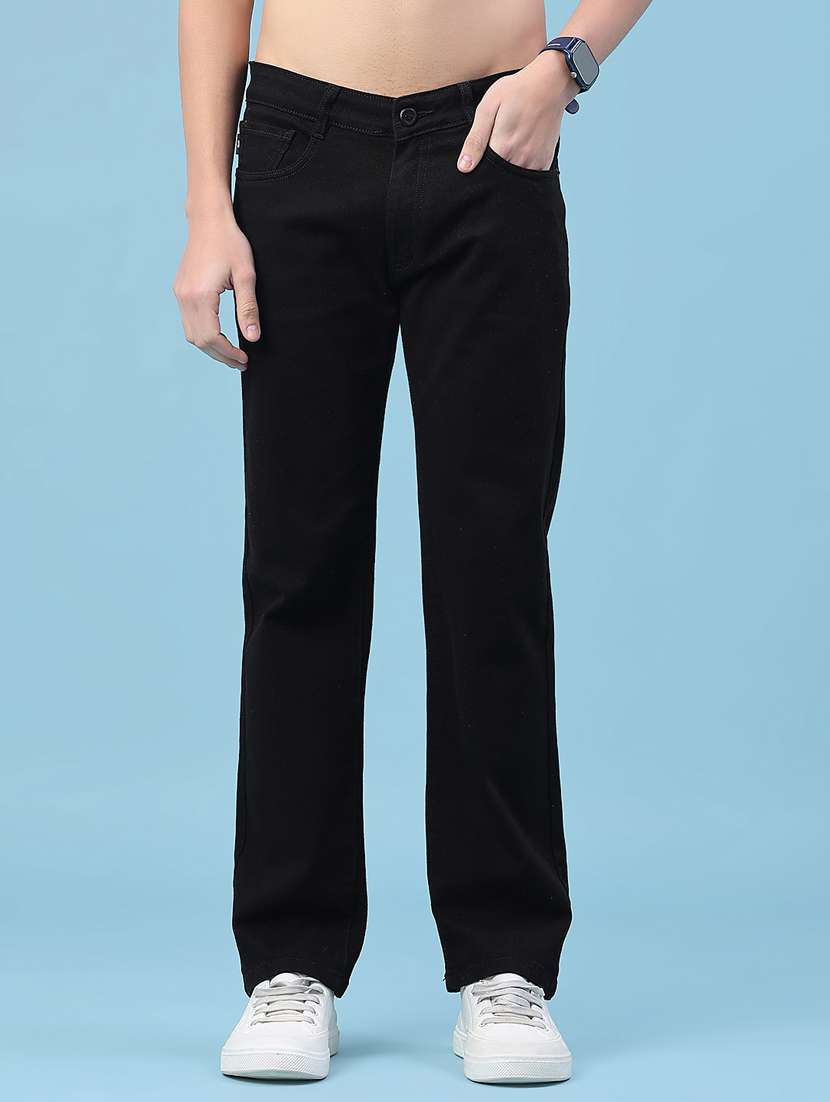 men plain mid rise full length jeans