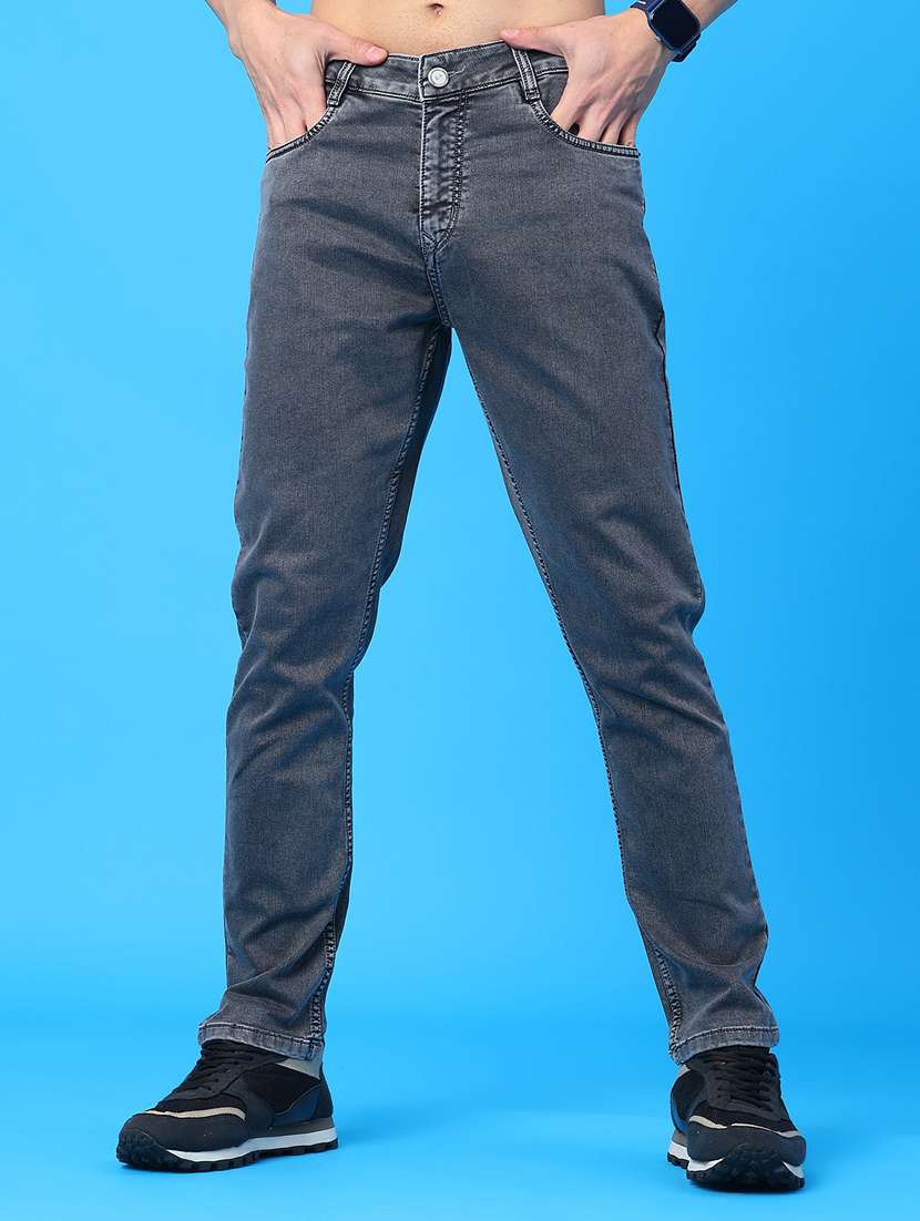 men plain mid rise full length jeans