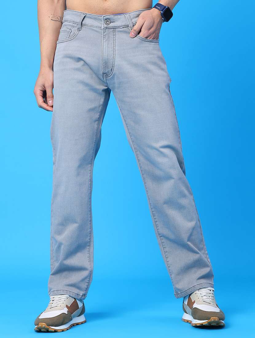 men plain mid rise full length jeans