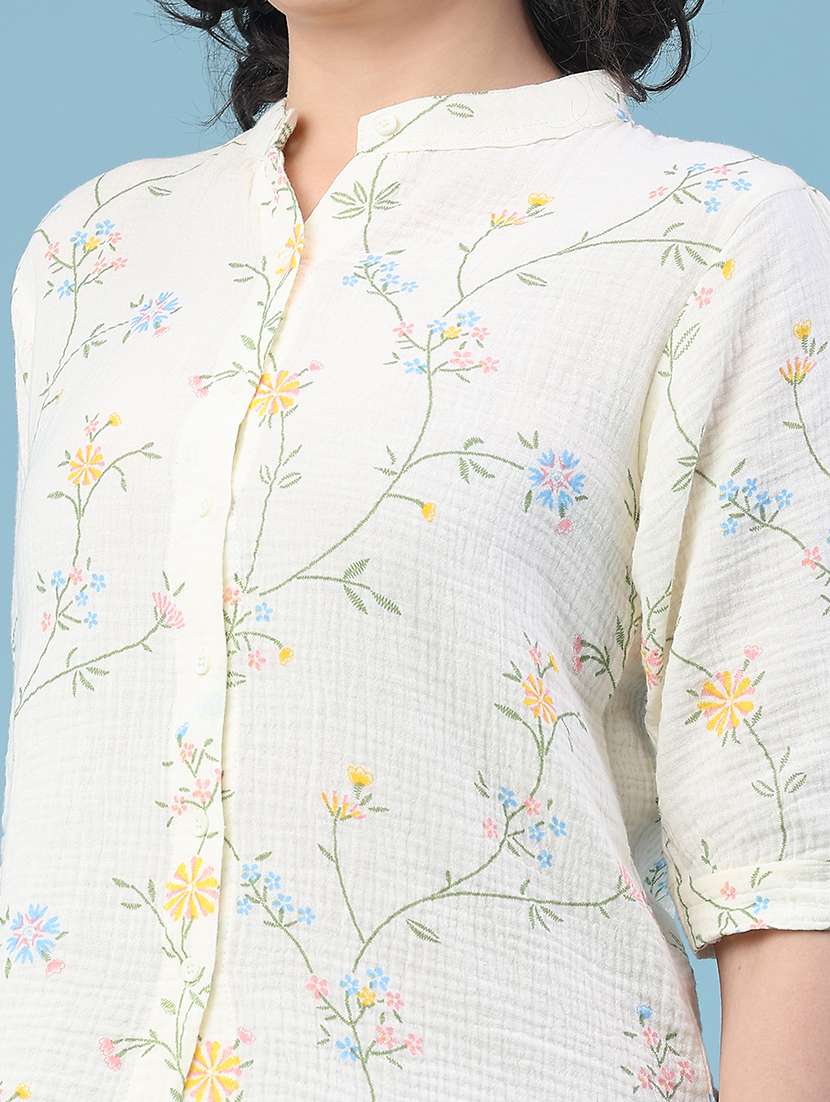 women floral three quarter sleeve top - 22278869 -  Standard Image - 2