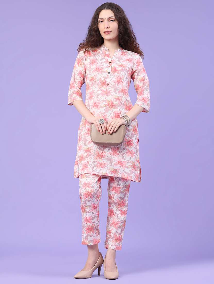 women printed three quarter sleeves ethnic co-ord set